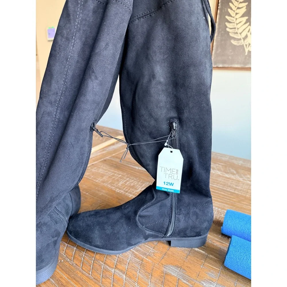 NEW Time and Tru Womens Black Over The Knee Boots Wide Width 12W 12 Winter Fall